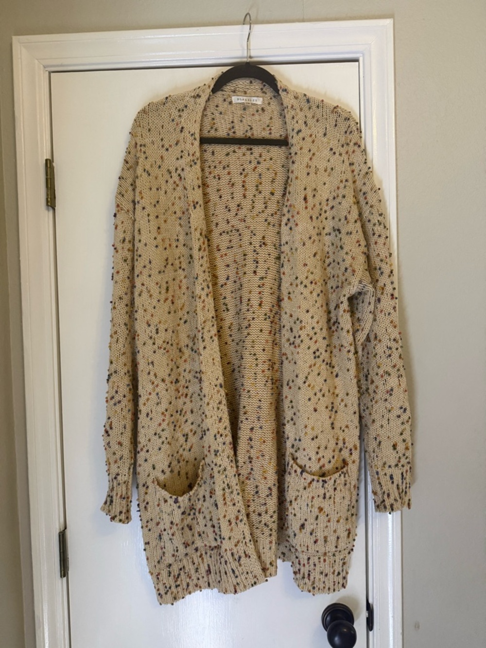 Open-Front Cream Speckle Cardigan Sweater